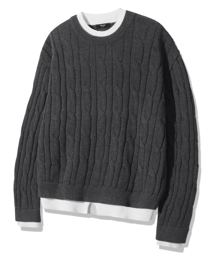 TRILLION Layered Cable Knit_Charcoal