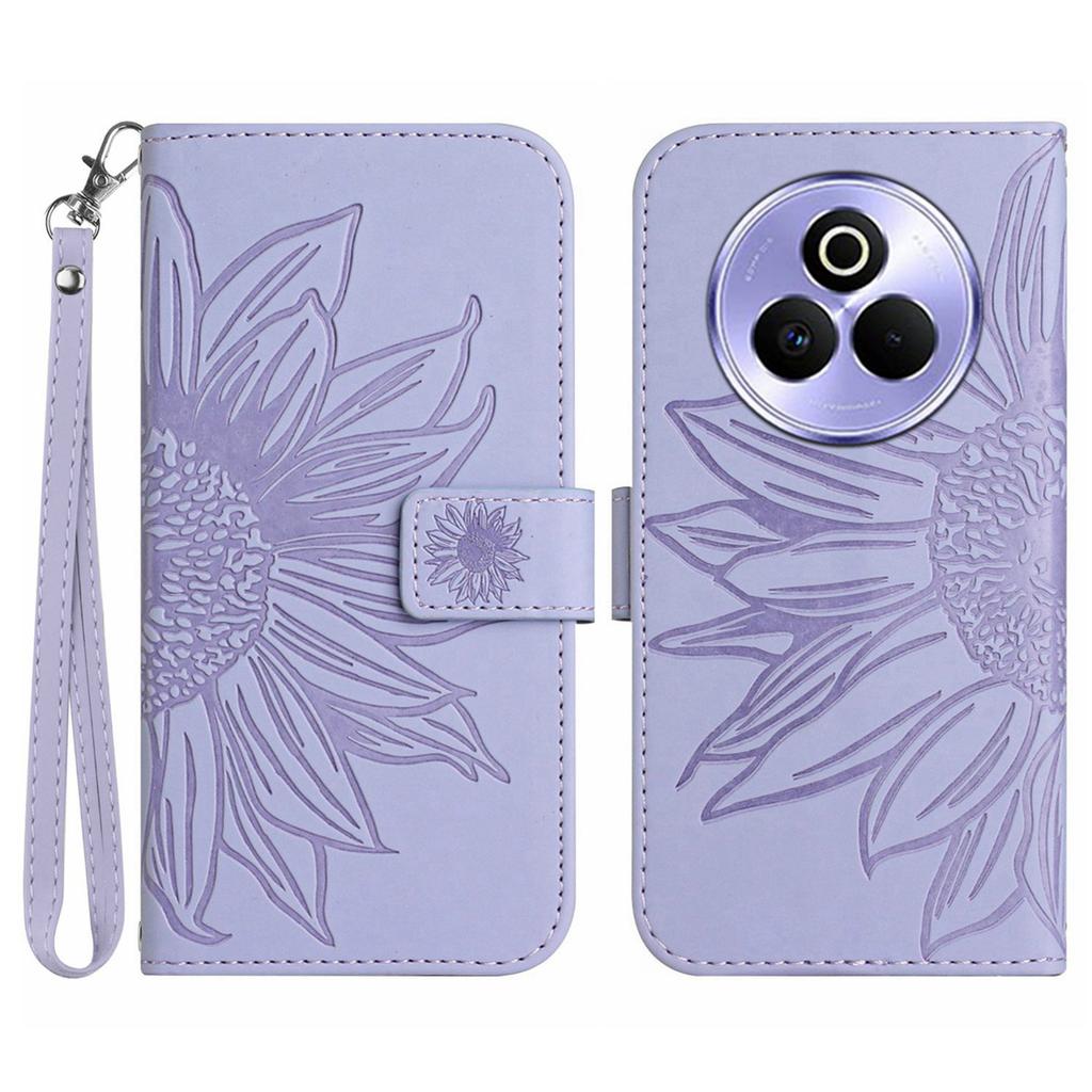 For Realme P3 Pro 5G Case Sunflower Imprint Leather Wallet Phone Cover with Wrist Strap