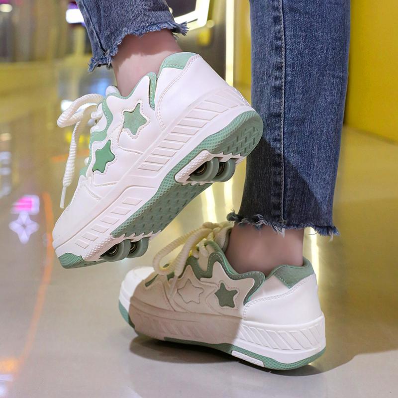 29-40 Детские четырехколесные спортивные ботинки Роликовые коньки Можно спрятать как плоские спортивные туфли Обувь для катания на коньках Спортивная обувь, Женские ботинки для катания на льду