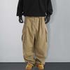 Мужские брюки-карго с несколькими карманами, затягивающимся шнурком на талии, винтажные, широкие, эластичные, для улицы, свободные, однотонные, для улицы, длинные