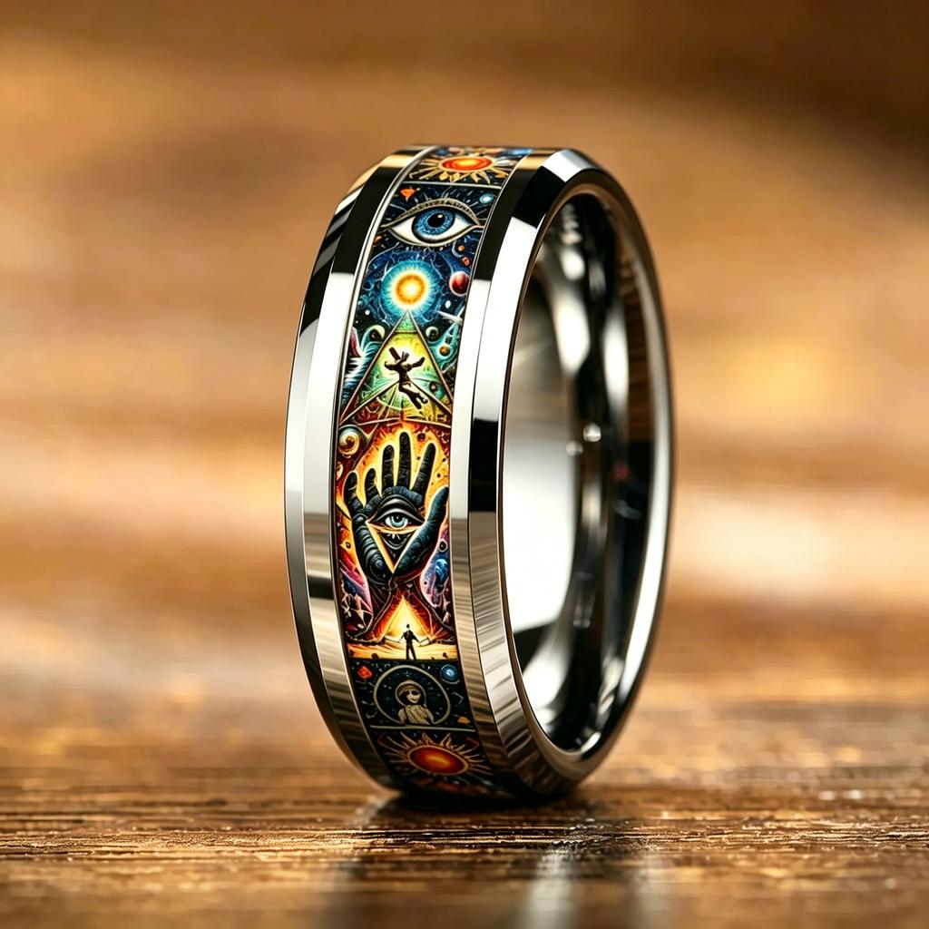 Vintage Tarot Sun Moon Star Occult Mystical Pattern Stainless Steel Rings for Men Women High Polished Wedding Band Jewelry Gift