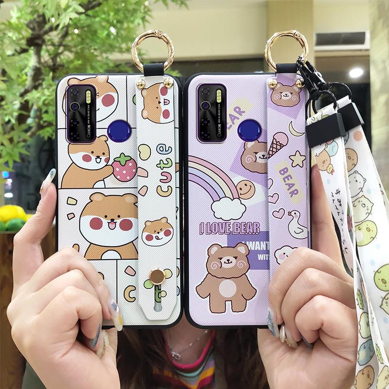 Cute Ring Phone Case For Tecno Camon15/15Air/16S/KD7H/CD6/CD7/Spark5/5Pro Anti-dust Back Cover Wristband Phone Holder