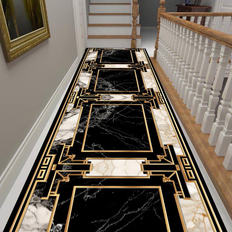 Luxury Black Gold Frame Home Long Corridor Carpet Non-slip Stairway Rug European Hotel Lobby Passageway Runner Customizable Mats