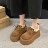 Женские замшевые мокасины на платформе, туфли на плоской подошве, женская мода 2025 года, повседневная мода, зимние теплые короткие плюшевые сапоги