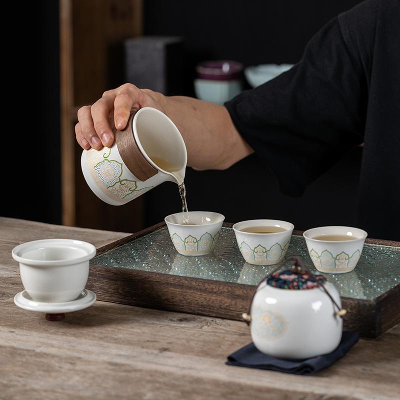 Ceramic express cup, one pot, three cups travel tea set, teapot activity souvenir, convenient outdoor set