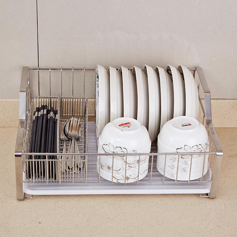 304 Stainless Steel Single Layer Kitchen Storage Rack with Chopstick Basket and Dish Drain