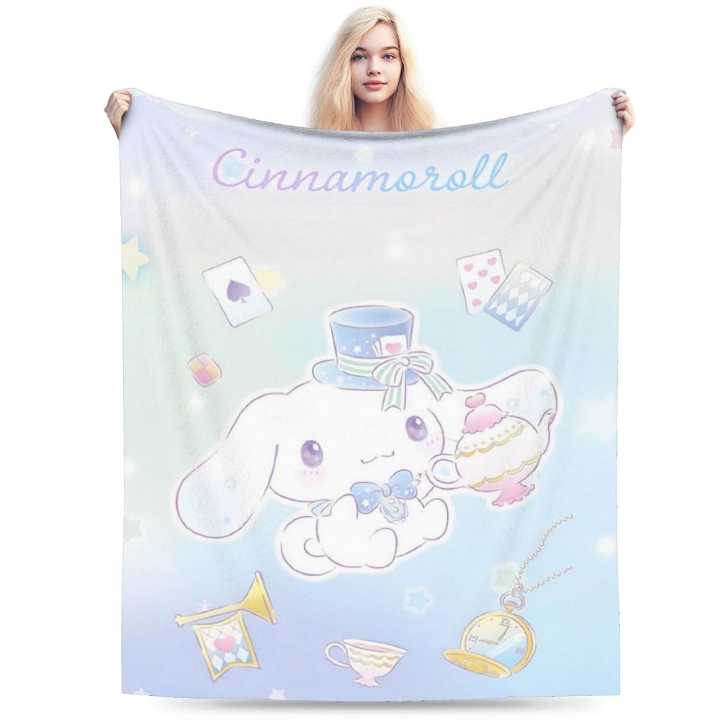 Kawaii Cinnamoroll Fleece Blanket Sanrio Cute Cartoon Dog Vintage Throw Blanket for Home Hotel Sofa 200x150cm Rug Piece