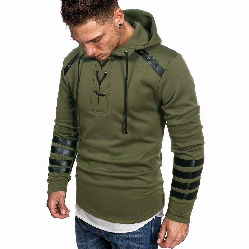2025 Autumn and Winter Hooded Men's Leather Casual Personality Fashionable Sweatshirt Splicing Jacket Casual Versatile Pullover
