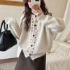 New Autumn and Winter Korean High-end Hand-stitched Round Neck Knitted Cardigan Design Sweater Jacket for Women