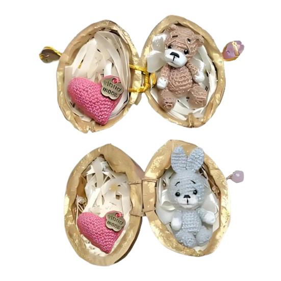 Миниатюрное вязаное крючком животное в скорлупе грецкого ореха, миниатюрный кролик-медведь с сердечком, эмоциональная поддержка, подарок для любителей животных, подруг и женщин