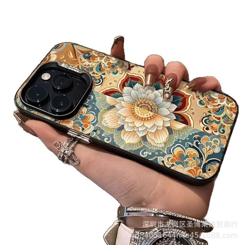 Новый лотос подходит для Apple 15 цветной серебристый iPhone14Pro креативный 11promax матовый 16 защитный чехол 17.