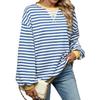 Autumn and Winter Women's Clashing Colour Splicing Loose Long Sleeve Striped Round Neck Sweatshirt