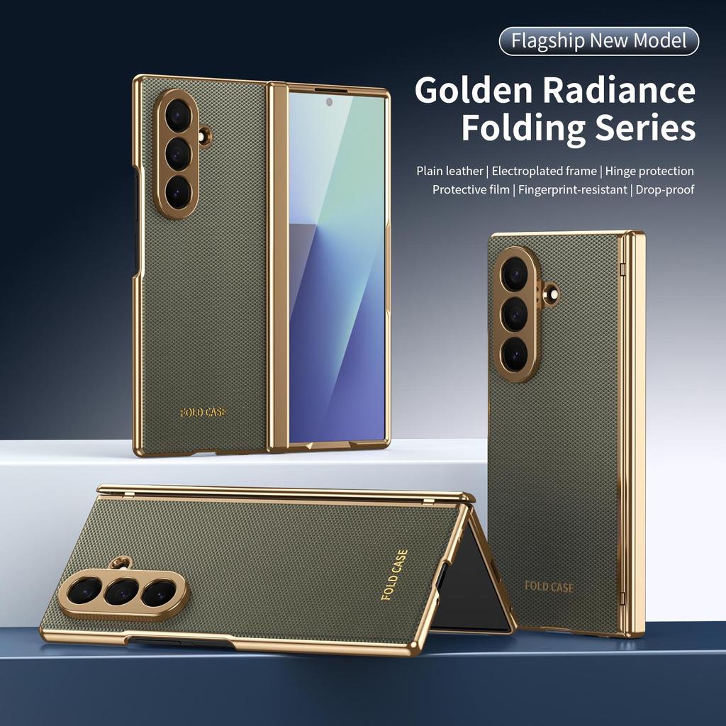 Чехол для Samsung Z Fold7: Складной, с гальваническим покрытием, узор «ромб», однотонная кожа, полное покрытие для Fold6/5, трансграничная совместимость.