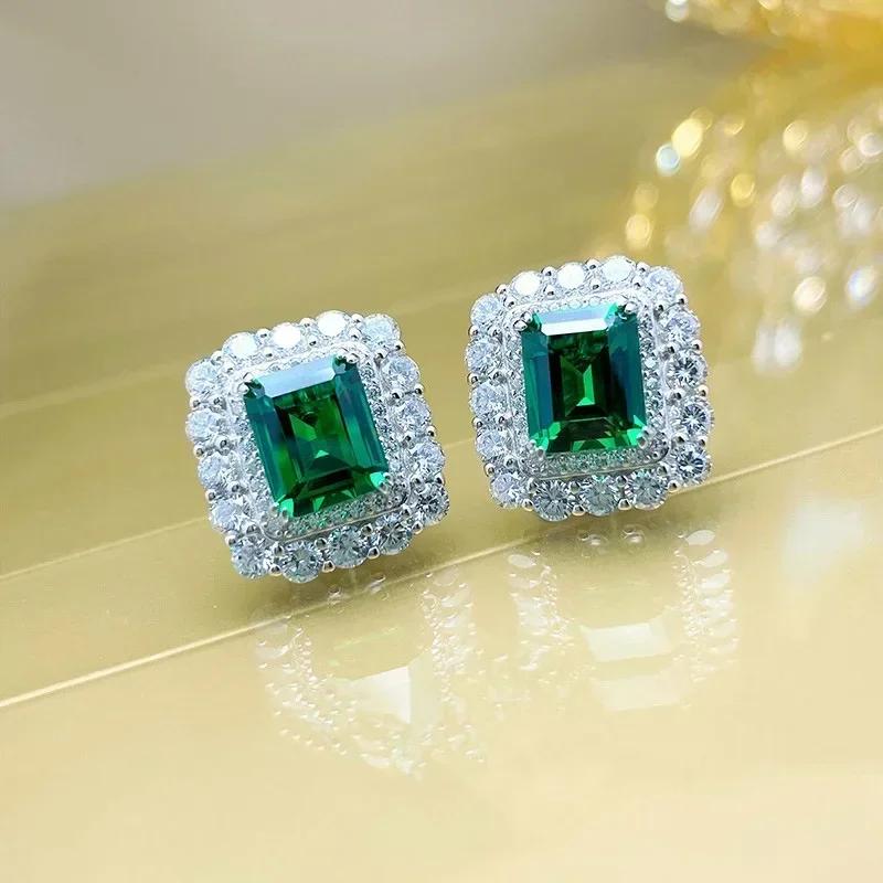 Fashionable Banquet Elegant Emerald Cubic Zirconia Earrings, High-end Inlaid Wedding Style Swaying Zircon Accessories