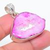 Natural Pink Druzy Slice Gemstone 925 Sterling Silver Jewelry Pendant 1.42" I7m46