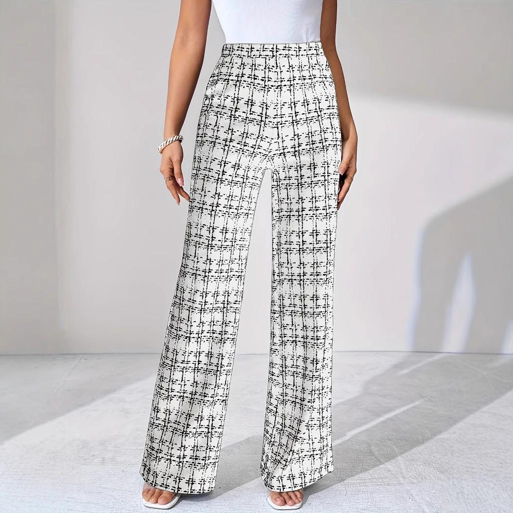 2025 New Woven Plaid High Waist Straight Leg Women's Pants
