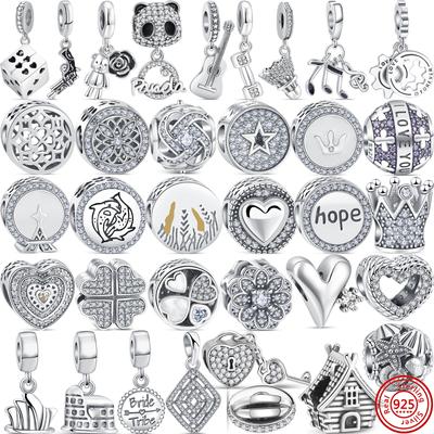 Новый 925 стерлингового серебра Hope Clover Crown Guitar Eternity Pavé Sparkling Beads Fit Original Charm Bracelet Women Jewelry