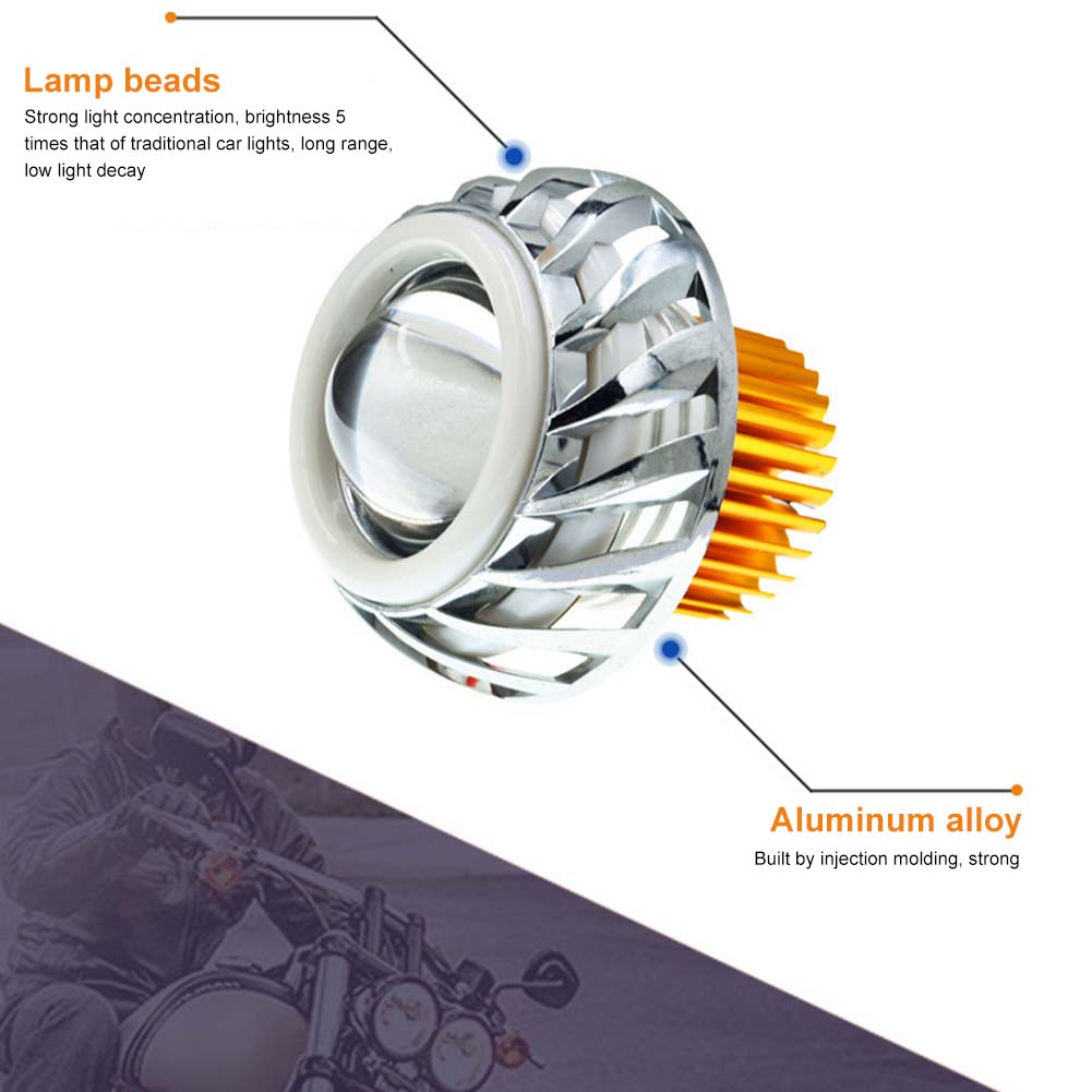 Car Motorcycle 1200LM Headlight LED Angel Devil Eyes Headlight Projector Lens High/Low Beam Strobe Spotlight DRL Dual Halo Lamp