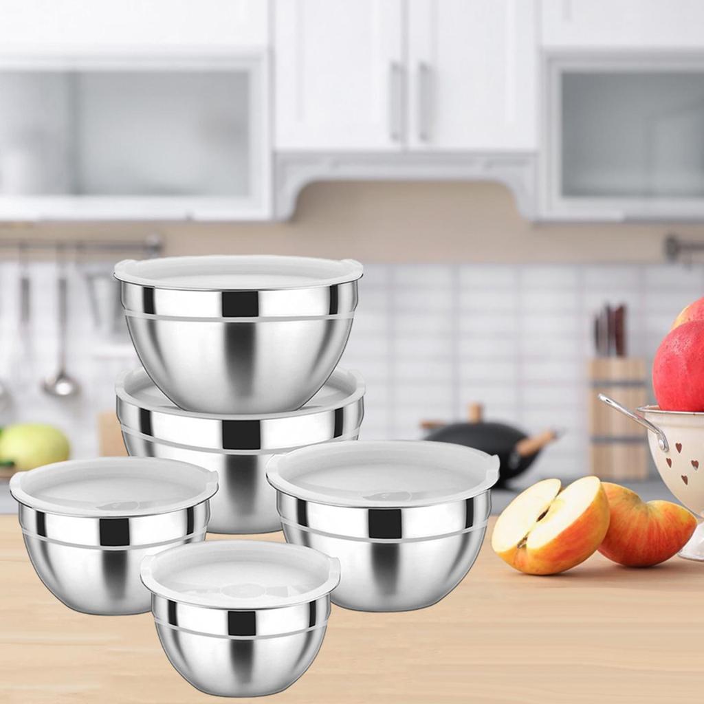 Набор мисок для смешивания из нержавеющей стали с крышками, вкладывающиеся миски для смешивания, домашние прочные органайзеры для хранения продуктов, набор мисок для посудомоечной машины, столовая