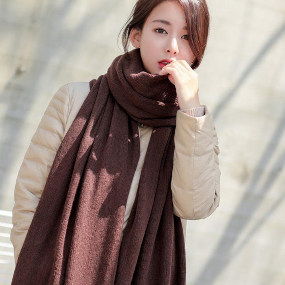Solid Color Winter Knitted Scarf Thick Warm Women Wrap Shawls Fashion Long Scarves