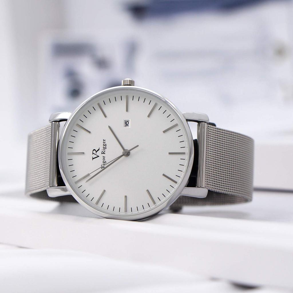 Простые стильные брендовые популярные ультратонкие легкие аналоговые часы деловые водонепроницаемые кварцевые наручные часы серебристо-белые [BUREI] мужские мужские -