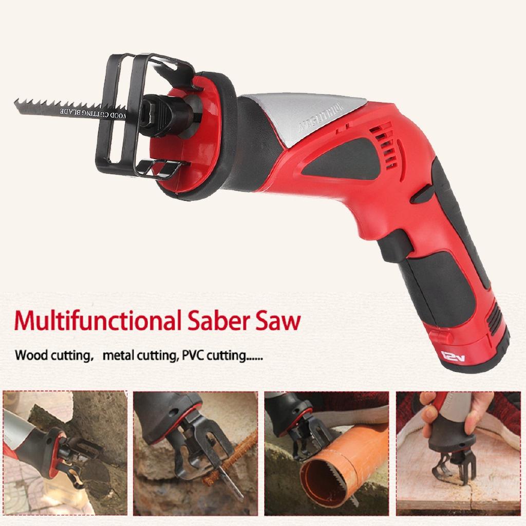 12V 2000mAh Cordless Electric Saw Lithium Reciprocating Saw for Wood Metal Cutting DIY Power Portable Jig Saws with Saw Blades