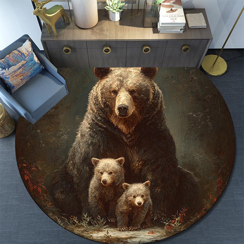 Brown Bear Round Area Rug,Carpet Rug for Living Room Bedroom Sofa Playroom Decor,Non-slip Floor Mat