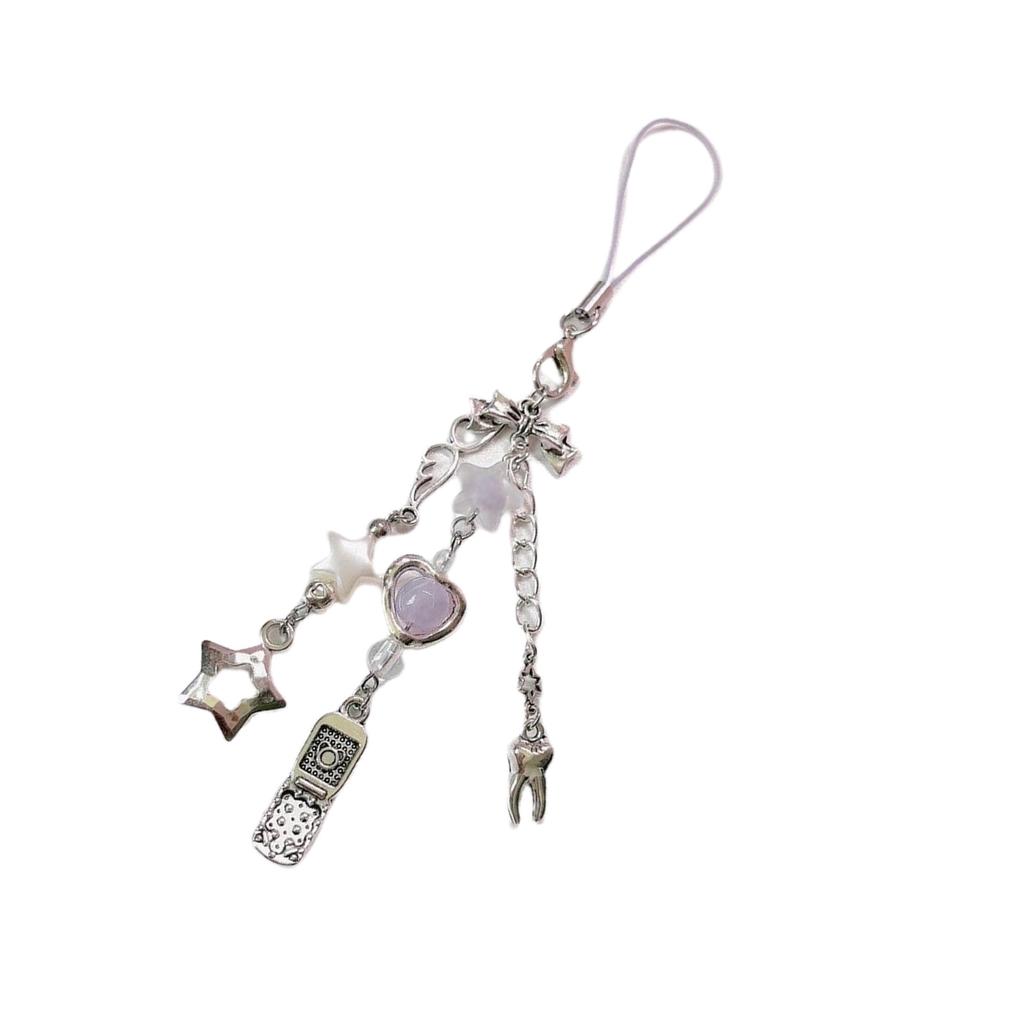 Handmade Beaded Phone Strap With Cute Charm For Girls Y2K Style Anti Drop Fashion Keychain Jewelry Accessory
