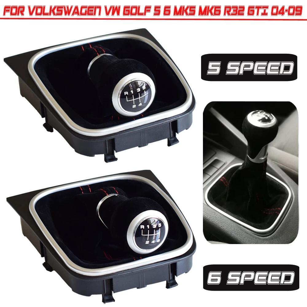 Ручка переключения передач с ручным управлением 5 6 скоростей с гетрами для Volkswagen VW Golf 5 6 MK5 MK6 R32 GTI 04-09, красная замшевая кожа, автомобильный Стайлинг