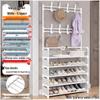Multi-layer Dustproof Shoe & Hat Rack with Integrated Coat Rack for Indoor Use
