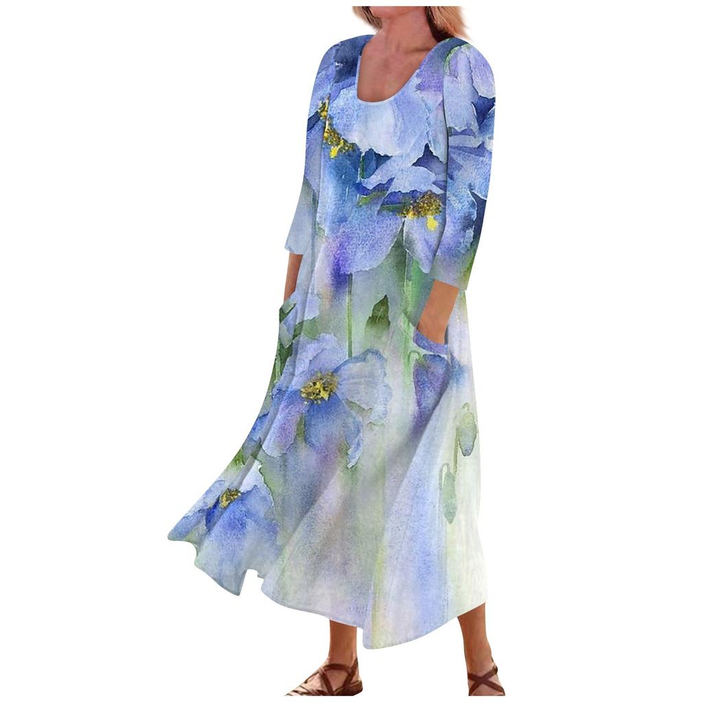 Женское повседневное модное удобное платье с карманами и рукавами 3/4 с принтом