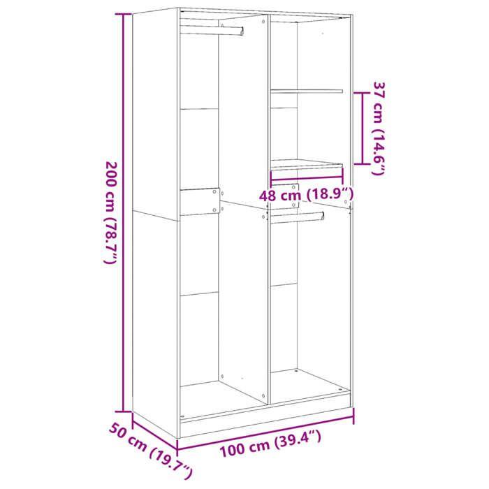 VidaXL Wardrobe Sonoma Oak 100x50x200 Cm Particleboard, Storage Cabinet, Wardrobe Organizer, Cabinet, Closet, 3307767