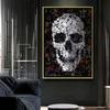 Картины с черепом, черно-белая картина на холсте, настенное искусство, постеры и принты на Хэллоуин для декора гостиной, спальни