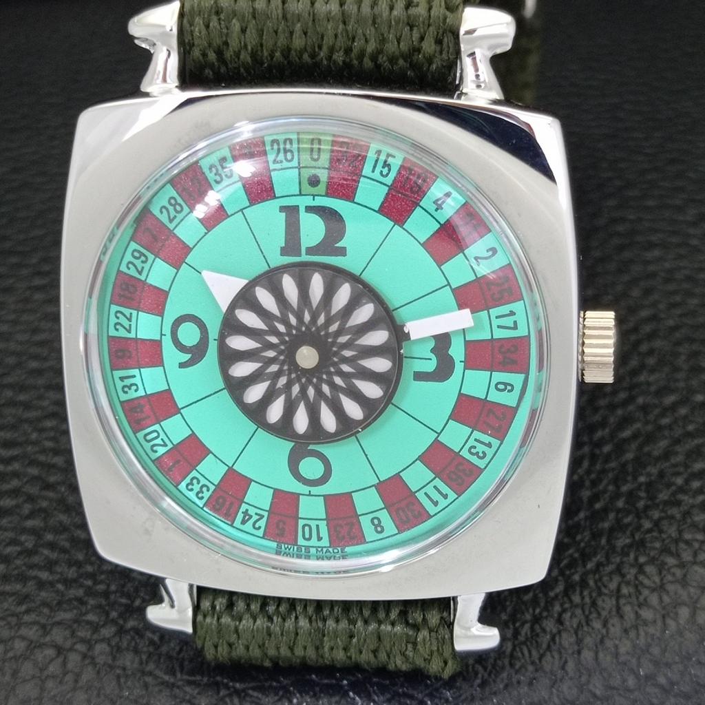 ШВЕЙЦАРСКИЕ МУЖСКИЕ ВИНТАЖНЫЕ ЧАСЫ С РУЧНЫМ ЗАВОДОМ "ПОКЕР ФЕЙС" РЕСТАВРИРОВАННЫЕ МОРСКОЙ ЗЕЛЕНЫЙ a700939-5