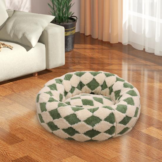 Юшэн Круглое Кошачье Гнездо-Пончик Противоскользящая Уютная Кровать для Питомцев Плюшевая Мягкая Подушка-Кровать для Кошек Успокаивающее Теплое Гнездо для Маленьких Собак Кошек