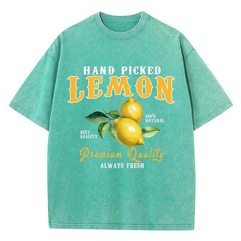 Woman Washed T-Shirts Hand Picked Lemon Always Fresh Print Short Sleeve Cotton Crewneck Oversize Tops Vintage Clothes