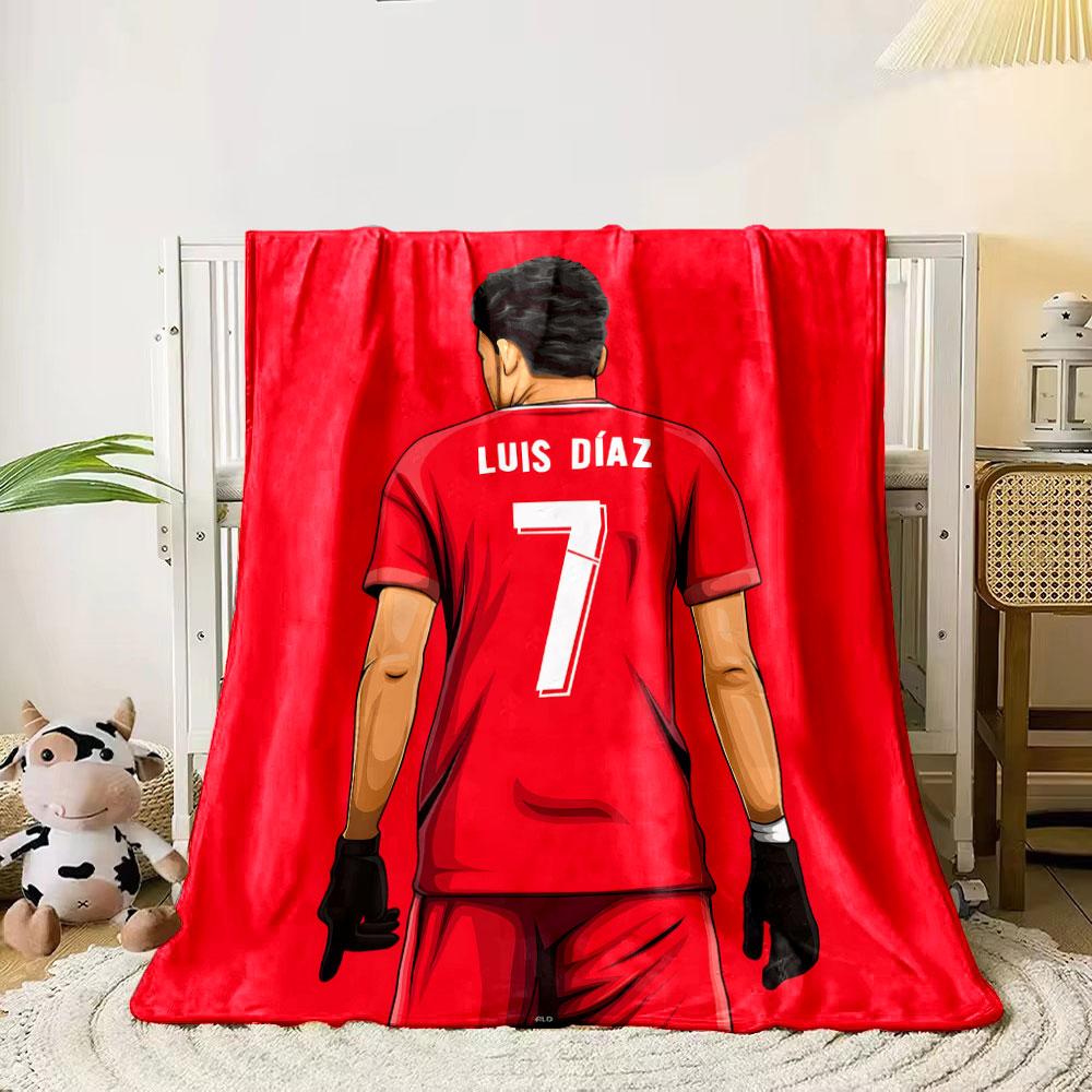 A player in a red jersey with "Luis Díaz" and the number 7 on the back. for all seasons blanket lunch break throw gift