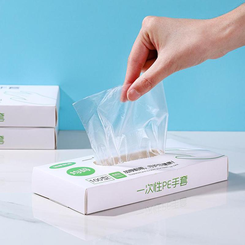 100 шт. Перчатки без латекса, одноразовые перчатки из полиэтилена, прозрачные, нескользящие, для работы с кислотой, пищевые перчатки для уборки дома