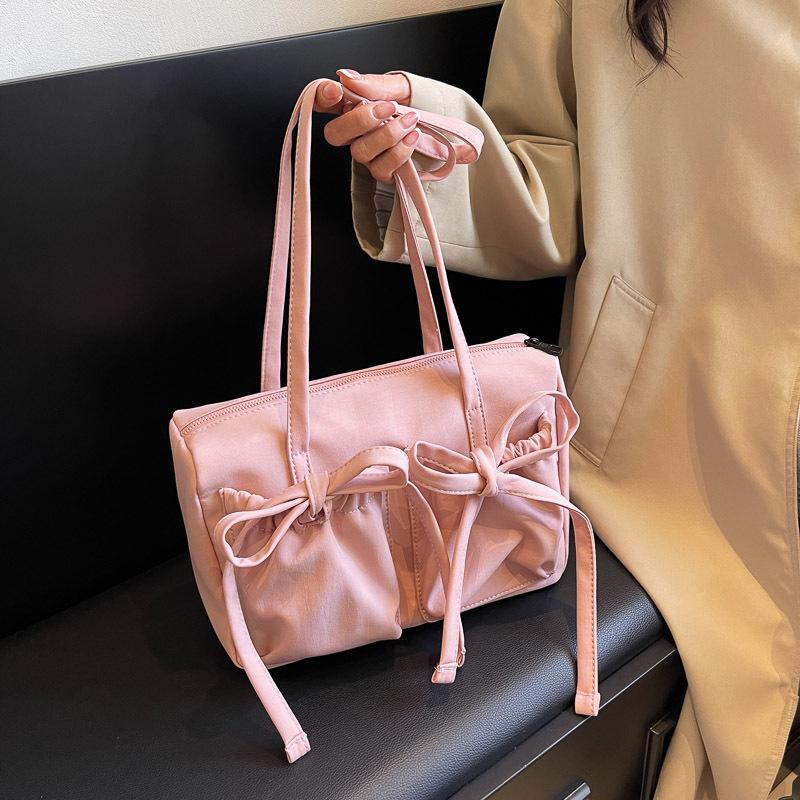 Yogodlns Легкая повседневная хлопковая сумка на плечо, уникальный свежий дизайн с бантом, дорожная сумка подмышки, однотонная женская большая вместительная сумка