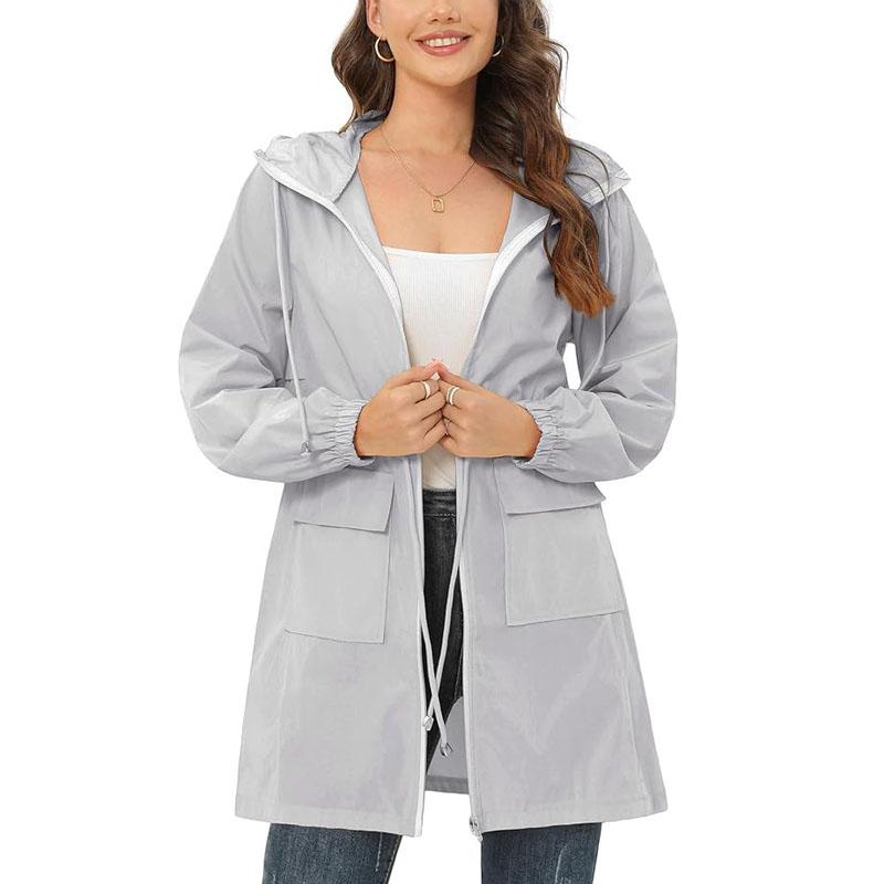 Rain Jacket for Women Waterproof with Hood Active Outdoor Long Rain Coats Packable Raincoat Lightweight Windbreaker