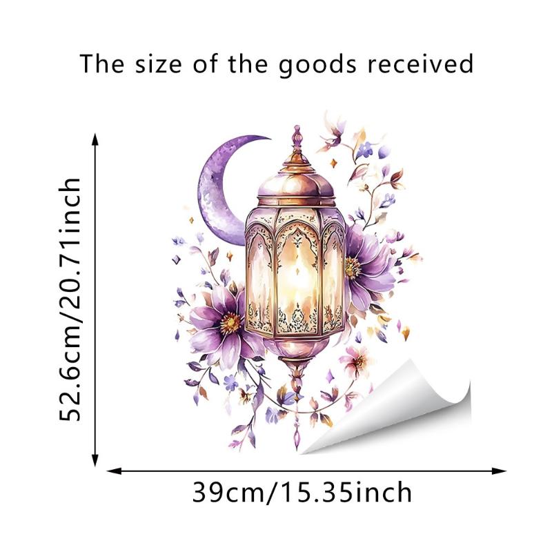 Новые настенные наклейки Ramadan Kareem, разноцветный фонарь, луна, звезда, наклейка на окно, декор Ramadan 2026, Eid Mubarak, украшение для мусульманской вечеринки
