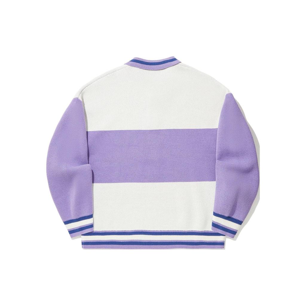Li Ning Color Block Letter Print Loose Pullover Long Sleeve Knit Sweater Unisex Sweater Off-White Purple Blue AMBU063-2