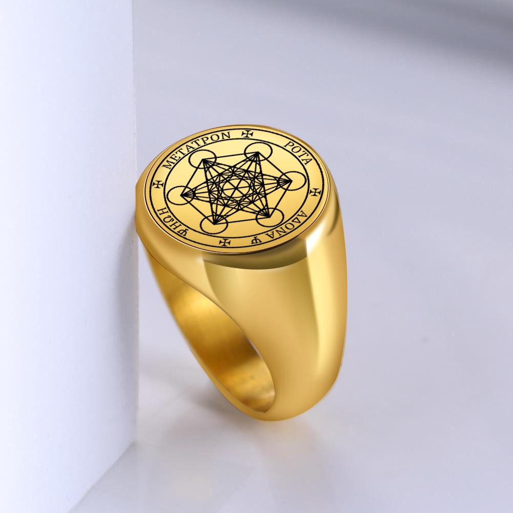 Likgreat Archangel Metatron Angel Of Life Solomon Punk Ring For Men Stainless Steel Engraving Viking Men 'S Signet Ring Jewelry