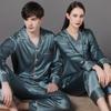 Silk Couple Pajamas Set: Long Sleeve, Plus Size, Spring/Autumn, Men's & Women's Ice Silk Homewear.