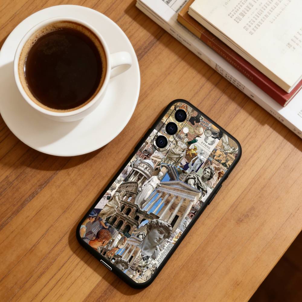 Чехол для телефона в стиле Ренессанса для Samsung Galaxy A73, A72, A71, A70, A53, A52, A51, Мягкий силиконовый черный чехол