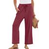 Women's High Waist Adjustable Knot Flowy Cotton And Linen Trousers Wide Leg Pants