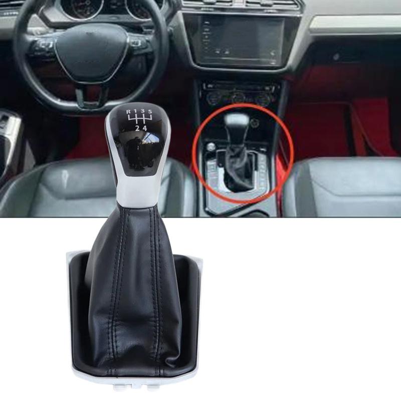 Replacement 5 6 Speed Gear Lever Knob Cover for Tiguan Black ABS Leather Material OE 5NB711113F Interior Upgrade Accessory