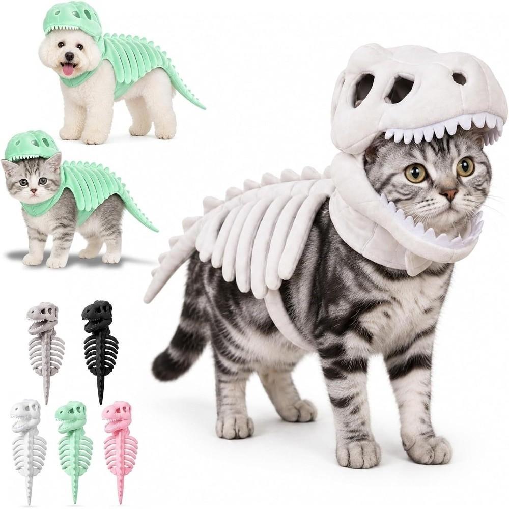 Glow in Dark Dinosaur Skeleton Cat Costume Hood Outfit Pet Dino Skull Hooded Costume Pet Clothes