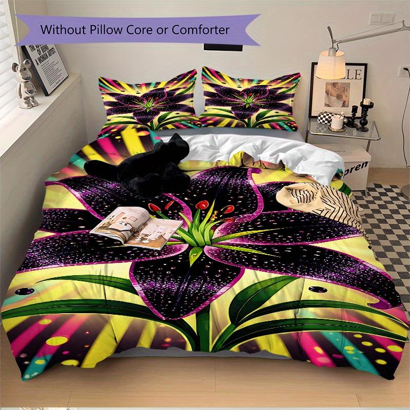 3pcs Glitter Lily Bedding Set, Ideal for Home Use, Suitable for Bedroom Decor (1*Duvet Cover + 1/2*Pillowcases, No Core) yy250821164