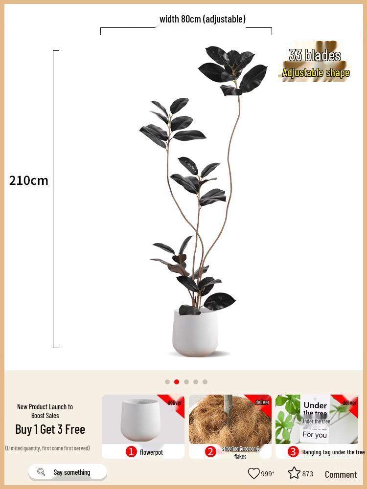 Роскошное искусственное дерево Фикус Эластика Черное Золото: Комнатное украшение и напольное украшение